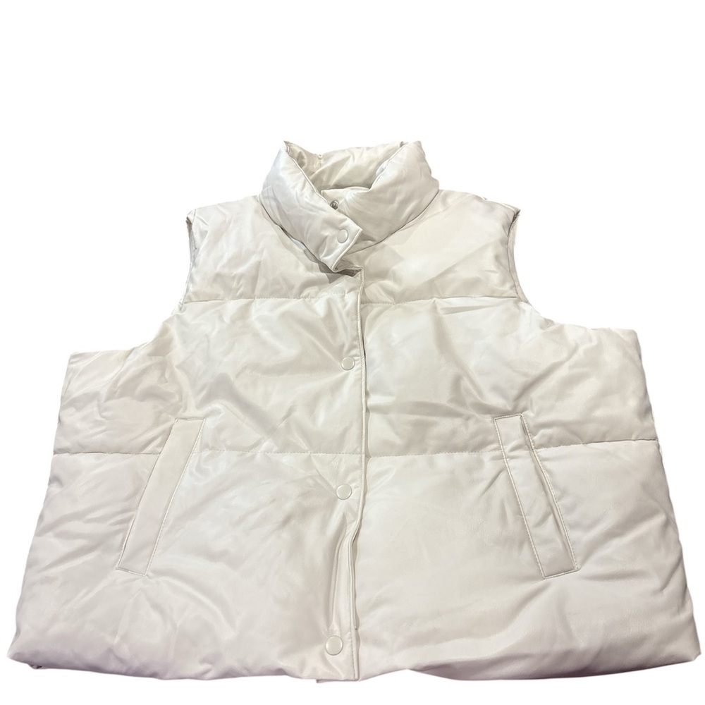 Women's White Faux Leather Puffer Vest